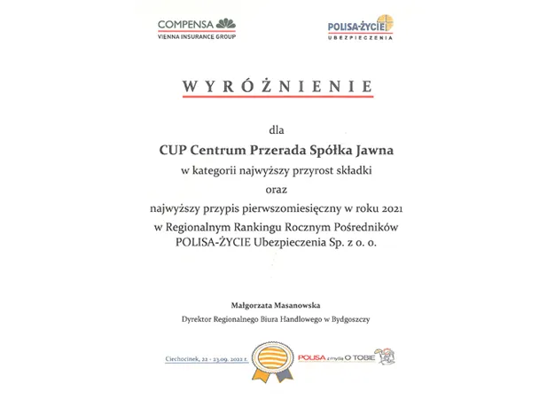 Wyróżnienie Polisa-Życie 2021
