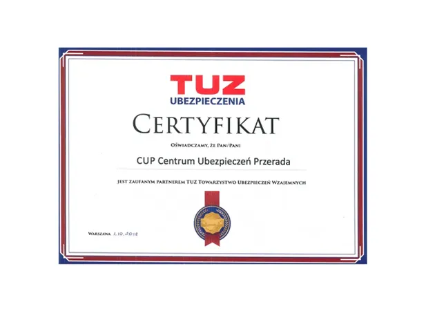 Certyfikat TUZ 2018